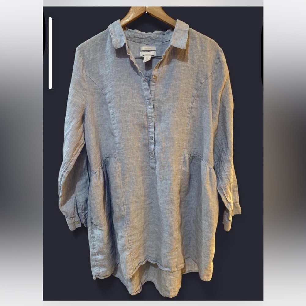 H by Halston Powder Blue Button-Front Tunic Dress 100% Linen